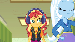 Size: 1280x720 | Tagged: safe, screencap, sunset shimmer, trixie, equestria girls, g4, my little pony equestria girls: better together, overpowered (equestria girls), female, geode of empathy