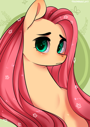 Size: 2507x3541 | Tagged: safe, artist:yukomaussi, fluttershy, pony, g4, bust, female, frown, high res, looking at you, portrait, signature, solo, starry eyes, turned head, wingding eyes
