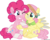 Size: 972x769 | Tagged: safe, artist:thatonefluffs, fluttershy, pinkie pie, earth pony, pegasus, pony, g4, alternate design, alternate hairstyle, cheek squish, cute, diapinkes, duo, female, hug, looking at each other, mare, one eye closed, shyabetes, simple background, sitting, smiling, squishy cheeks, transparent background