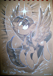 Size: 1305x1875 | Tagged: safe, artist:hioshiru, twilight sparkle, alicorn, pony, g4, colored pencil drawing, female, flying, glowing eyes, glowing horn, horn, mare, marker drawing, solo, traditional art, twilight sparkle (alicorn)