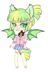 Size: 1083x1633 | Tagged: safe, artist:hawthornss, oc, oc only, oc:sourpatch, bat pony, anthro, candy, clothes, cute, cute little fangs, ear fluff, fangs, food, hairpin, hoodie, lollipop, looking at you, mary janes, ocbetes, pigtails, pleated skirt, shoes, skirt, socks, thigh highs