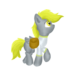 Size: 1132x1102 | Tagged: safe, artist:pzkratzer, derpy hooves, pegasus, pony, g4, bag, clothes, female, simple background, smiling, solo, white background