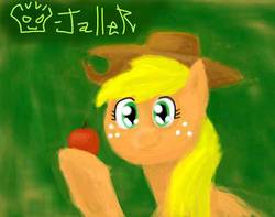 Size: 811x639 | Tagged: safe, artist:a-jaller, applejack, earth pony, pony, g4, apple, female, food, mare, solo