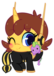 Size: 386x536 | Tagged: safe, artist:riouku, spike, pony, unicorn, wasp, g4, avengers, avengers: earth's mightiest heroes, chibi, crossover, doll, janet van dyne, marvel, one eye closed, plushie, ponified, ship:spikewasp, toy, wink