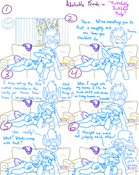 Size: 4779x6013 | Tagged: safe, artist:adorkabletwilightandfriends, rainbow dash, soarin', pegasus, pony, comic:adorkable twilight and friends, g4, absurd resolution, adorkable friends, butt, butt grab, clock, comic, couch, female, grope, lineart, lying down, male, mare, moon, night, plot, ship:soarindash, shipping, slice of life, stallion, stars, straight, worried