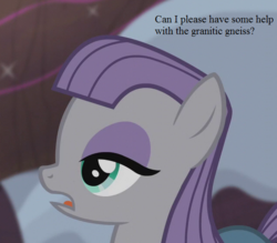 Size: 640x560 | Tagged: safe, edit, edited screencap, editor:korora, screencap, maud pie, g4, hearthbreakers, cropped, image macro, meme, rock farm, snow