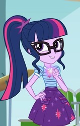 Size: 459x720 | Tagged: safe, screencap, sci-twi, twilight sparkle, equestria girls, g4, my little pony equestria girls: better together, overpowered (equestria girls), clothes, cropped, cute, female, geode of telekinesis, glasses, ponytail, skirt, smiling, solo, twiabetes