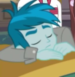 Size: 467x480 | Tagged: safe, screencap, thunderbass, equestria girls, g4, my little pony equestria girls: better together, school of rock, background human, cropped, eyes closed, male, sleeping