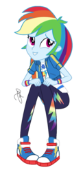 Size: 995x2048 | Tagged: safe, artist:ilaria122, rainbow dash, equestria girls, g4, my little pony equestria girls: better together, overpowered (equestria girls), clothes, converse, female, geode of super speed, magical geodes, pants, shoes, signature, simple background, sitting, solo, transparent background