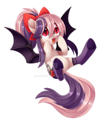 Size: 1024x1256 | Tagged: safe, artist:centchi, oc, oc only, oc:sweet velvet, bat pony, pony, bat pony oc, bow, clothes, cute, female, hair bow, mare, obtrusive watermark, simple background, socks, solo, transparent background, watermark, weapons-grade cute