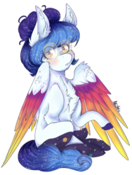 Size: 768x1024 | Tagged: safe, artist:akiiichaos, oc, oc only, oc:pheobe, pony, clothes, colored wings, female, glasses, mare, multicolored wings, simple background, socks, solo, transparent background