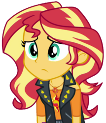 Size: 1760x2048 | Tagged: safe, artist:fella, edit, edited screencap, screencap, sunset shimmer, a fine line, equestria girls, g4, my little pony equestria girls: better together, background removed, female, geode of empathy, leather vest, magical geodes, not a vector, not happy, simple background, solo, transparent background, worried