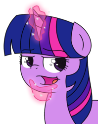 Size: 1459x1840 | Tagged: safe, artist:sykobelle, twilight sparkle, pony, g4, emoji, female, glowing horn, hand, hand on chin, horn, magic, magic hands, mare, simple background, solo, thinking, transparent background, 🤔