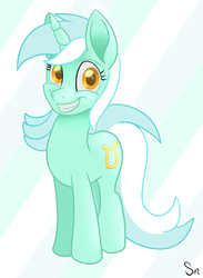 Size: 1849x2529 | Tagged: safe, artist:sintakhra, lyra heartstrings, pony, unicorn, g4, abstract background, female, grin, smiling, solo