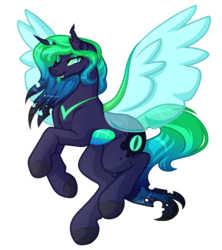 Size: 4281x4817 | Tagged: safe, artist:amazing-artsong, oc, oc only, oc:nyx, alicorn, changeling, changepony, hybrid, pony, absurd resolution, alicorn oc, blue changeling, changeling oc, female, gift art, magical lesbian spawn, mare, next generation, offspring, parent:princess luna, parent:queen chrysalis, parents:chrysaluna, simple background, solo, transparent background