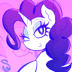 Size: 2000x2000 | Tagged: safe, artist:quarium, rarity, pony, unicorn, g4, :>, alternate hairstyle, cute, female, high res, lidded eyes, looking at you, mane swap, mare, one eye closed, pink background, simple background, smiling, wink, zoom layer