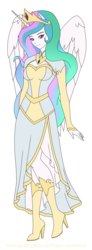 Size: 1023x2770 | Tagged: safe, artist:pyrus-leonidas, princess celestia, human, g4, boots, clothes, dress, eared humanization, female, high heels, horn, horned humanization, humanized, shoes, simple background, solo, transparent background, winged humanization, wings