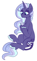 Size: 654x1060 | Tagged: safe, artist:lulubell, oc, oc only, oc:luna luminary, classical unicorn, pony, unicorn, cloven hooves, female, horn, leonine tail, mare, solo, unshorn fetlocks