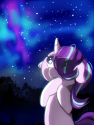 Size: 452x600 | Tagged: safe, artist:skyeypony, starlight glimmer, g4, female, night, smiling, solo, stars