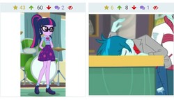 Size: 809x473 | Tagged: safe, edit, edited screencap, screencap, curly winds, sci-twi, some blue guy, thunderbass, twilight sparkle, derpibooru, equestria girls, g4, my little pony equestria girls: better together, overpowered (equestria girls), school of rock, background human, female, geode of telekinesis, juxtaposition, male, meta, sleeping