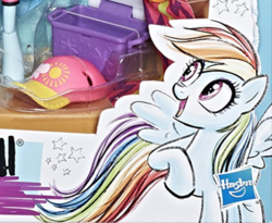 Size: 1029x845 | Tagged: safe, artist:ritalux, rainbow dash, pegasus, pony, equestria girls, g4, official, doll, equestria girls minis, female, hasbro logo, open mouth, solo, toy, wings