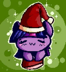 Size: 1000x1087 | Tagged: safe, artist:luxaestas, twilight sparkle, pony, g4, christmas, female, hat, holiday, pixel art, santa hat, solo