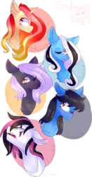 Size: 2698x5136 | Tagged: safe, artist:erinartista, oc, oc only, oc:cloudy night, oc:emala jiss, oc:miss smile, oc:pretty shine, oc:sonica, pony, bust, female, high res, mare, one eye closed, portrait, tongue out, wink