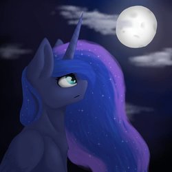 Size: 600x600 | Tagged: safe, artist:lilrandum, princess luna, pony, g4, bust, female, moon, night, portrait, solo