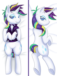 Size: 1512x2000 | Tagged: safe, artist:rainbow-smashed, rarity, pony, g4, alternate hairstyle, body pillow, body pillow design, butt, clothes, female, jacket, looking at you, mare, plot, punk, raripunk