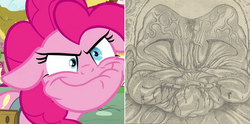 Size: 667x331 | Tagged: safe, screencap, pinkie pie, earth pony, pony, g4, secrets and pies, biscuit oliva, floppy ears, grappler baki