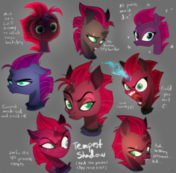 Size: 1824x1788 | Tagged: safe, artist:wreckham, tempest shadow, pony, unicorn, g4, my little pony: the movie, angry, broken horn, bust, eye scar, female, horn, looking at you, mare, open mouth, sad, scar, sparking horn