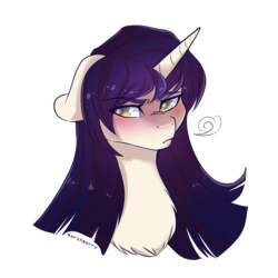 Size: 3000x3000 | Tagged: safe, artist:skylacuna, oc, oc only, oc:cari dew, pony, unicorn, blushing, bust, female, floppy ears, high res, mare, portrait, simple background, solo, transparent background