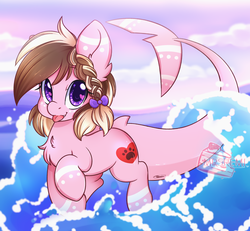 Size: 2000x1850 | Tagged: safe, artist:mrsremi, oc, oc only, oc:ashee, original species, shark pony, chest fluff, commission, cute, female, heart eyes, looking at you, mare, ocbetes, solo, tongue out, water, wingding eyes