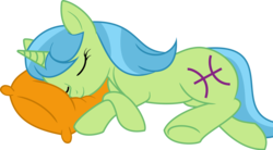 Size: 3463x1913 | Tagged: dead source, safe, artist:kojibiose, pisces (g4), pony, unicorn, g4, eyes closed, female, mare, pillow, pisces, ponified, ponyscopes, simple background, sleeping, solo, transparent background, vector, zodiac