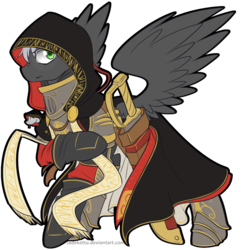 Size: 894x894 | Tagged: safe, artist:jadekettu, oc, oc only, oc:zero voice, pegasus, pony, snake, armor, clothes, hood, inquisition, inquisitor, male, melee weapon, purity seal, robe, robes, stallion, sword, warhammer (game), warhammer 40k, weapon