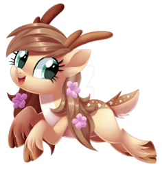 Size: 1024x1084 | Tagged: safe, artist:centchi, oc, oc only, deer, antlers, cute, flower, flower in hair, ocbetes, simple background, solo, transparent background, watermark