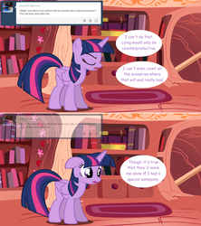 Size: 1280x1444 | Tagged: safe, artist:hakunohamikage, twilight sparkle, alicorn, pony, ask-princesssparkle, g4, ask, comic, eyes closed, female, golden oaks library, mare, solo, tumblr, twilight sparkle (alicorn)