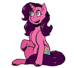 Size: 2830x2615 | Tagged: safe, artist:overlordneon, oc, oc only, oc:caravel, pony, unicorn, female, freckles, gift art, high res, mare, raised hoof, simple background, sitting, smiling, solo