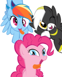 Size: 2765x3426 | Tagged: safe, artist:petraea, pinkie pie, rainbow dash, oc, oc:marie, pegasus, pony, g4, faic, female, high res, mare, one eye closed, self insert, simple background, tongue out, transparent background, wink