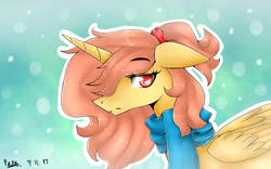 Size: 800x500 | Tagged: safe, artist:papaii123, oc, oc only, alicorn, pony, alicorn oc, clothes, female, floppy ears, mare, scarf, solo