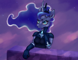 Size: 1200x928 | Tagged: safe, artist:dumddeer, princess luna, alicorn, anthro, g4, clothes, female, gloves, mare, solo