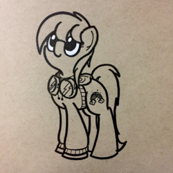 Size: 1334x1334 | Tagged: safe, artist:ashtoneer, derpibooru exclusive, oc, oc only, pegasus, pony, clothes, cute, error, female, goggles, hoodie, mare, monochrome, sketch, solo, wingless
