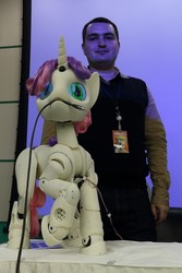 Size: 912x1368 | Tagged: safe, sweetie belle, human, pony, robot, robot pony, sweetie bot project, g4, defictionalization, derpfest, irl, irl human, photo, proto3, sweetie bot
