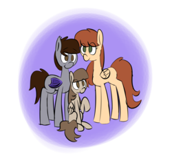 Size: 2800x2500 | Tagged: safe, artist:provolonepone, oc, oc only, oc:autumn, oc:hazel, oc:moon sketch, bat pony, pegasus, pony, autumn moon, brown eyes, family, female, filly, foal, green eyes, high res, shipping, size difference