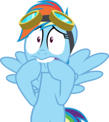 Size: 5700x6366 | Tagged: safe, artist:frownfactory, rainbow dash, pegasus, pony, g4, top bolt, absurd resolution, faic, female, goggles, mare, simple background, solo, transparent background, vector, wings, worried