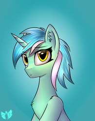 Size: 1950x2500 | Tagged: safe, artist:xeniusfms, lyra heartstrings, pony, unicorn, g4, bust, female, gradient background, portrait, solo