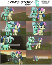 Size: 3928x4928 | Tagged: safe, artist:goatcanon, bon bon, lyra heartstrings, sweetie drops, comic:lyra's story, g4, 3d, absurd resolution, comic, dialogue, lyrics, source filmmaker