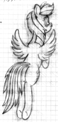 Size: 1441x3025 | Tagged: safe, artist:mfg637, rainbow dash, g4, butt, female, flying, graph paper, lined paper, plot, sketch, solo, spread wings, traditional art, wings