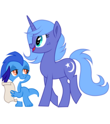 Size: 1600x1800 | Tagged: safe, artist:chroniqlo, princess luna, oc, oc:smokey, dragon, pony, unicorn, g4, alternate universe, s1 luna, scroll, simple background, transparent background