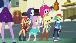 Size: 1280x720 | Tagged: safe, screencap, applejack, fluttershy, pinkie pie, rainbow dash, rarity, sci-twi, sunset shimmer, twilight sparkle, equestria girls, g4, my little pony equestria girls: better together, overpowered (equestria girls), clothes, converse, feet, female, geode of empathy, geode of fauna, geode of shielding, geode of super speed, geode of super strength, humane five, humane seven, humane six, legs, magical geodes, pantyhose, shoes